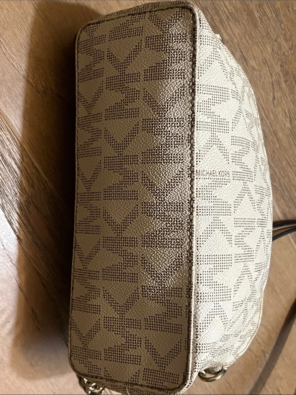 Michael Kors Jet Set Crossbody Bag Beige MK Logo Small Chain Strap